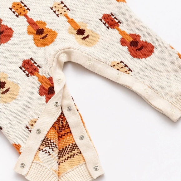 6-9m Monica and Andy Guitar Knit Baby Overalls Acoustic Ukelele Bass Instruments - Picture 2 of 5